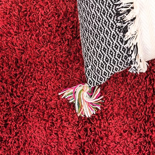 Miniatura 6 de Unique Loom Colección Solid Shag - Alfombra de área (5 pies 3 pulgadas redonda, rojo cereza)
