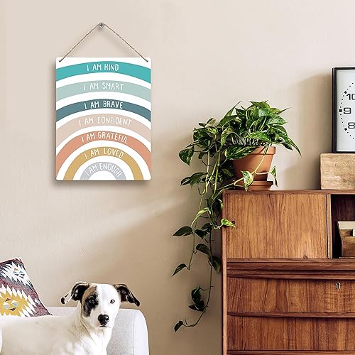 Miniatura 2 de FUGWN Letreros de madera boho con texto en inglés "I Am Kind I Am Brave de 8 x 10", decoración de pared de afirmaciones positivas, decoración de