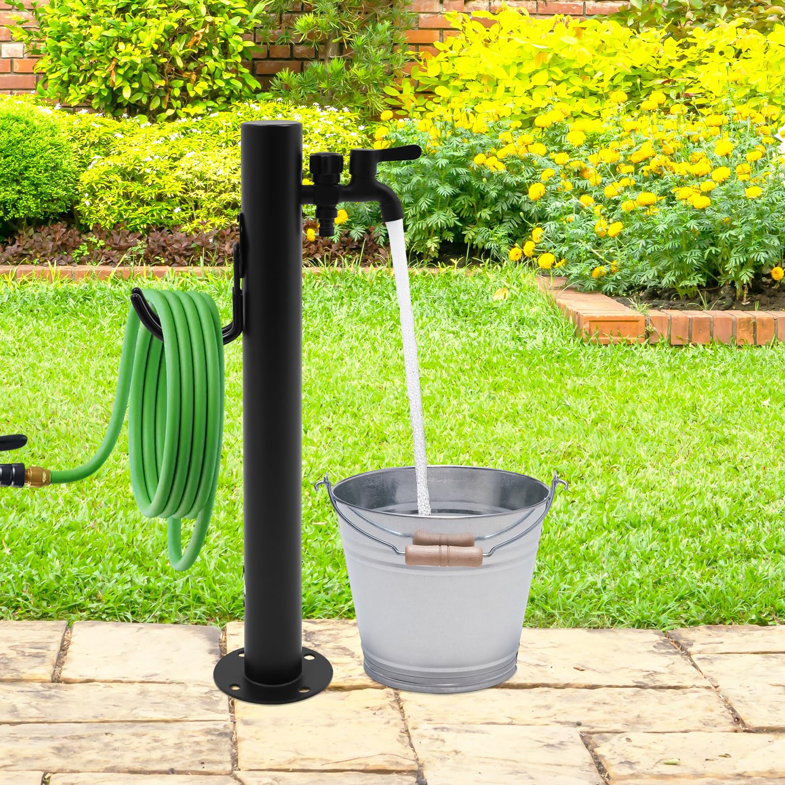 Columna de agua para jardín, grifo de agua de acero inoxidable, grifo exterior, punto de extracción de agua moderno con grifo y soporte para manguera (A)