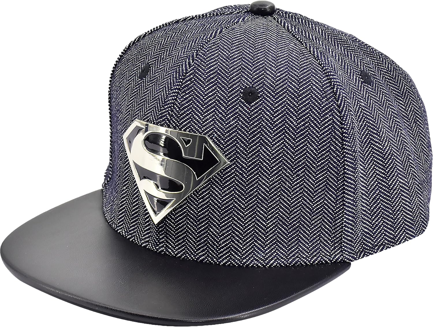 DC Comics Superman Baseball Cap, Metal Logo Adult Adjustable Strapback Hat with Flat Brim for Men and Women, Grey, One Size