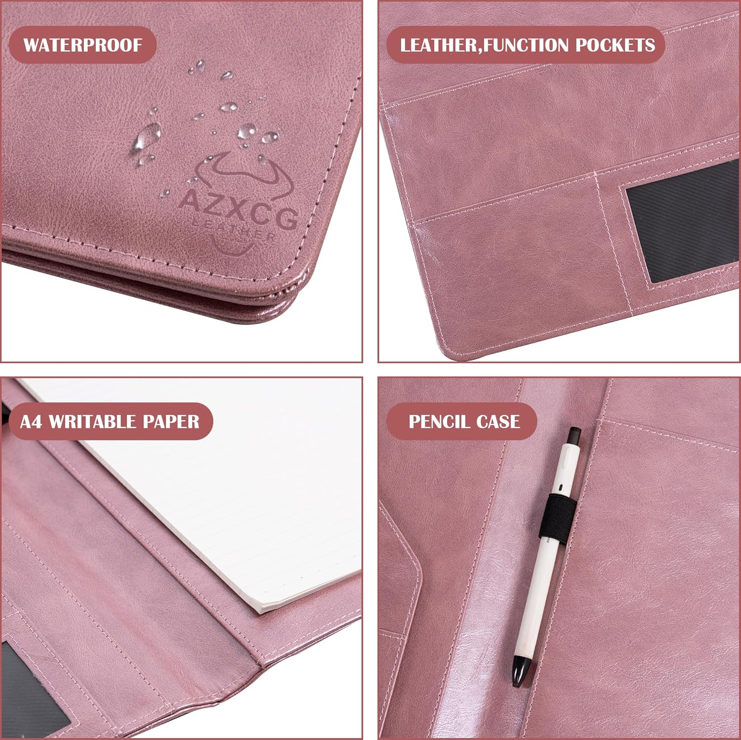 Free Engraved Name,Padfolio Portfolio PU Leather Binder,Interview Resume Folder,Business Card Holder, Organizer with A4 Legal Pads for Men Women(Rosegold,Custom)