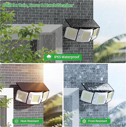 Miniatura 5 de intelamp Luces solares impermeables para exteriores, 6000 mAh, 1200 lúmenes, funciona con energía solar, doble sensor de movimiento, iluminación