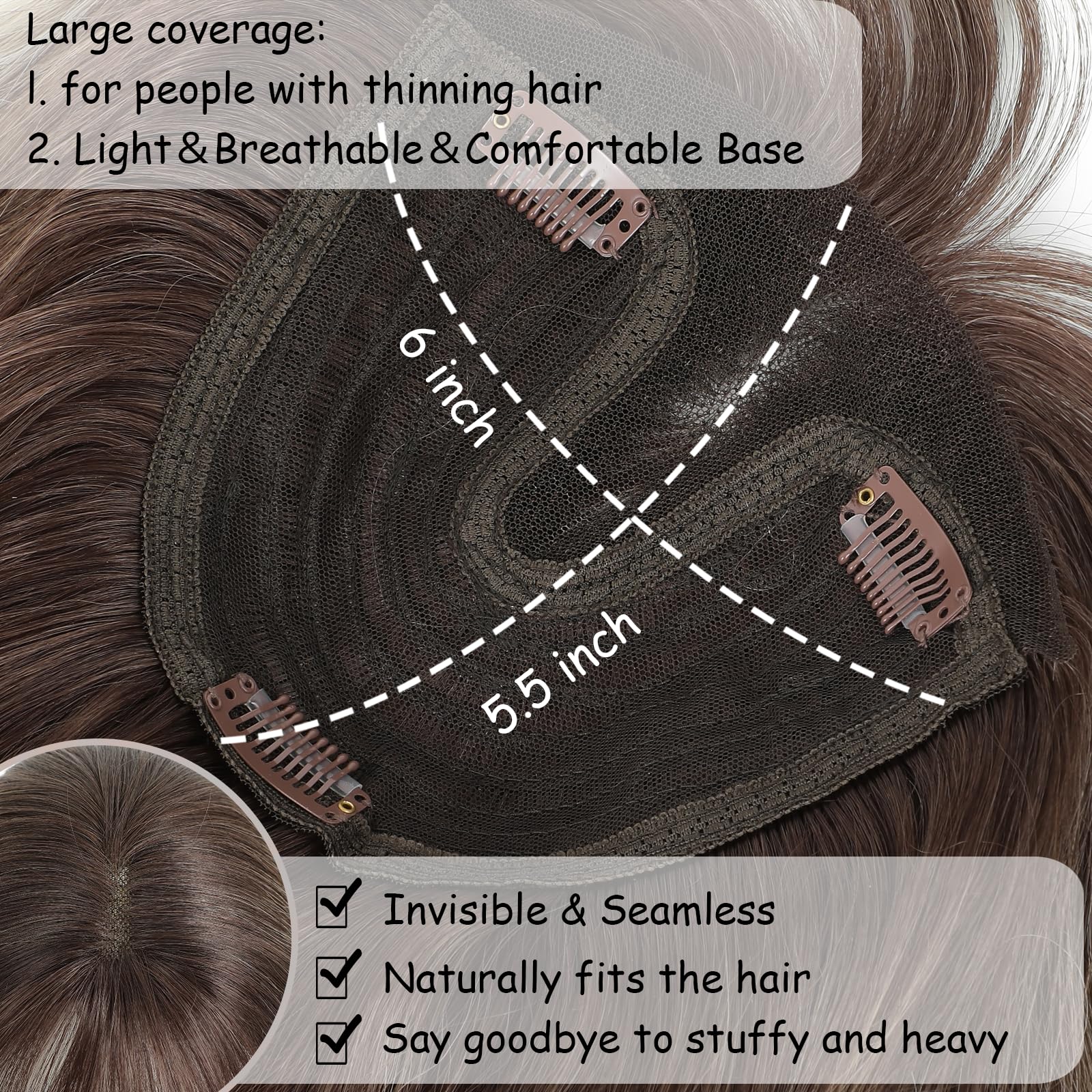 20 Inch Hand Tied Hair Topper with Bangs for Thinning Crown Amazon.com : Hair Toppers for Women, 20 Inch Hand Tied  main image 4