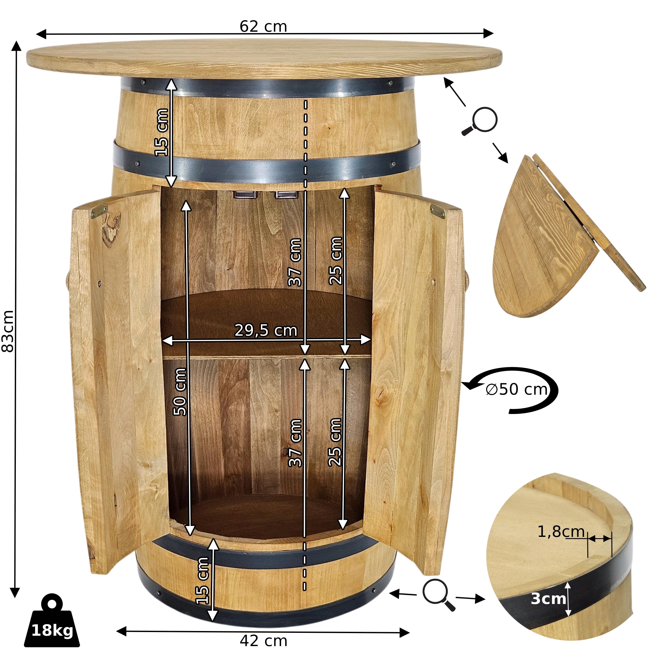 Tonneau aménagé à Double battant, Extension 62 cm, 83 cm