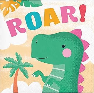Girl Dino Party Beverage Napkins, 48 ct
