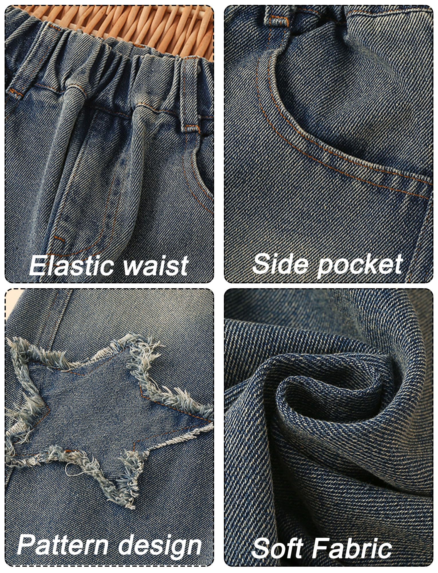 Happy Cherry - Pantaloni Lunghi Jeans Ragazza Bambini Jeans Casual con Elastico Vita Pantaloni Confortevole Ragazze per Estate Primavera Autunno - 5-15 Anni