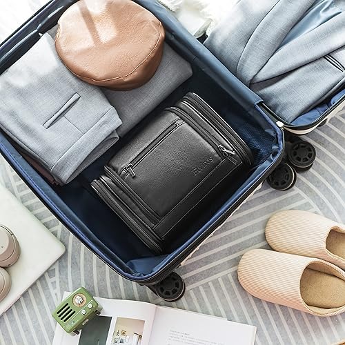 Miniatura 9 de Elviros Neceser colgante de viaje para mujeres y hombres, organizador grande de artículos de tocador de piel sintética, kit de afeitado de baño