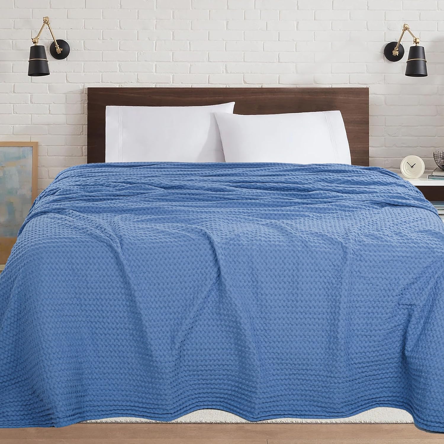 HILLFAIR 100% Cotton Blanket- 120"x120" XXL Oversized King Bed Blankets- Family Size 10 ft x 10 ft Big- Waffle Blankets- All Season Soft Breathable- Extra Large King Cotton Blanket for Bed- Sky Blue - Image 6