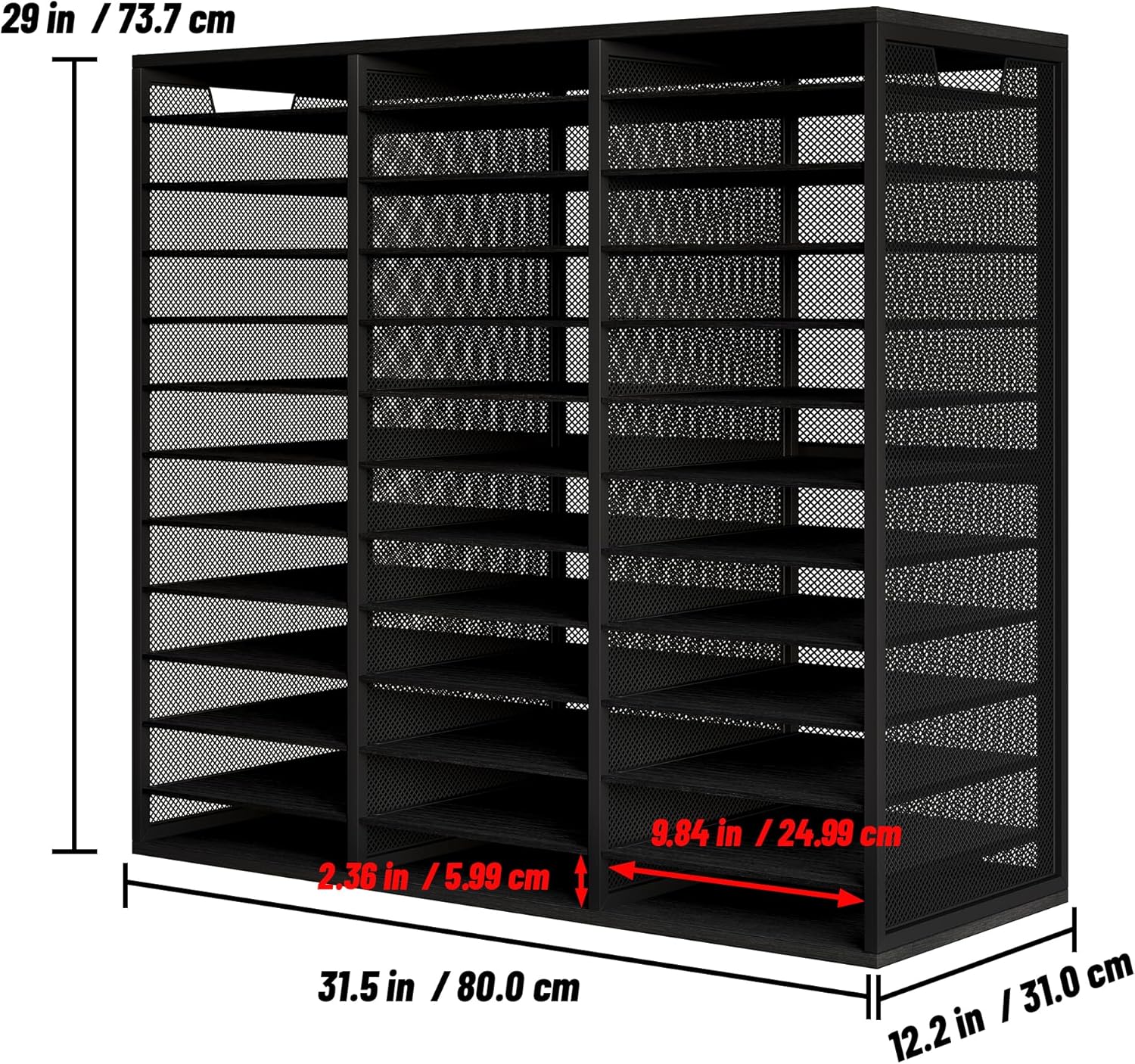 Letter Size Paper Organizer, Metal Literature Organizer, Sturdy Mail Sorter Desktop Organizer for Storage, Classroom Mailbox Keep Desktop Clean, 36 Compartments, Black