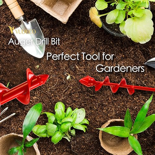 Miniatura 6 de VUDECO Gargen - Broca de taladro para plantar 2 piezas, herramienta de plantación de bulbos, excavadora de agujeros para poste de barrena, fácil