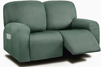 ULTICOR Reclining Loveseat Slipcover, 48" - 65" L, 6-Piece Yarn Dyed Loveseat Reclining Sofa Covers, 2 seat Loveseat Recliner Cover, Thick, Soft, Washable (Retro Green)