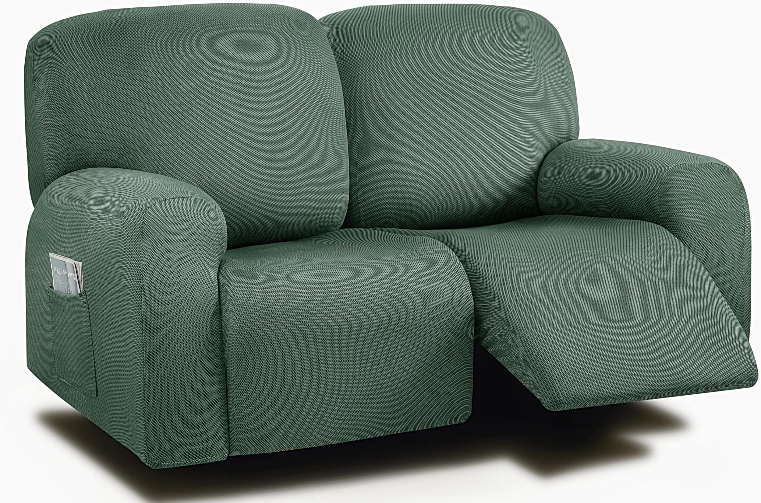 ULTICOR Reclining Loveseat Slipcover, 48" - 65" L, 6-Piece Yarn Dyed Loveseat Reclining Sofa Covers, 2 seat Loveseat Recliner Cover, Thick, Soft, Washable (Retro Green)
