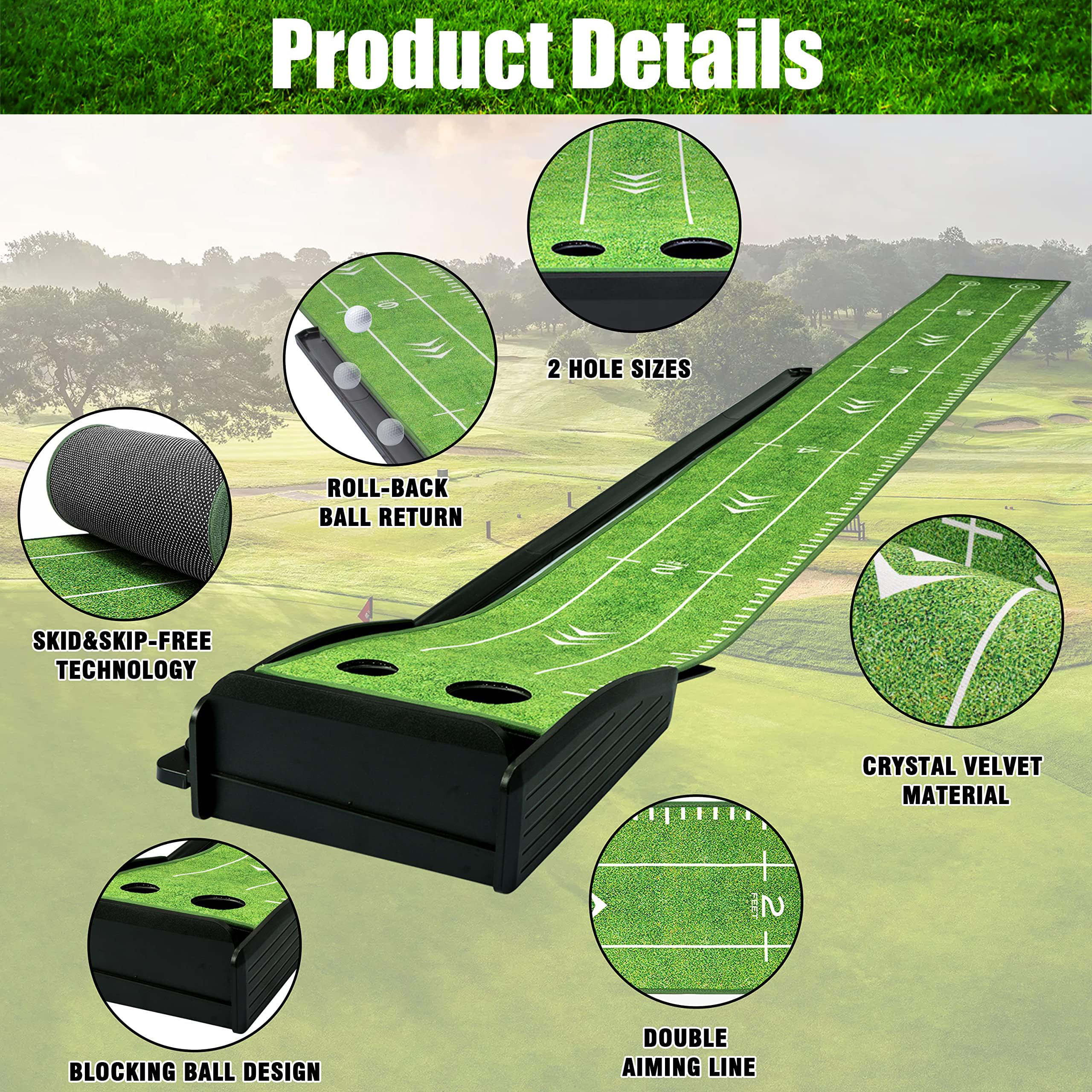 Putting Green de Golf para Interiores, tapete para Putt de Golf para Interiores con Retorno automático de Pelota, Juego de Mini Golf, Ayuda para Entrenamiento de Golf, para el hogar, Oficina