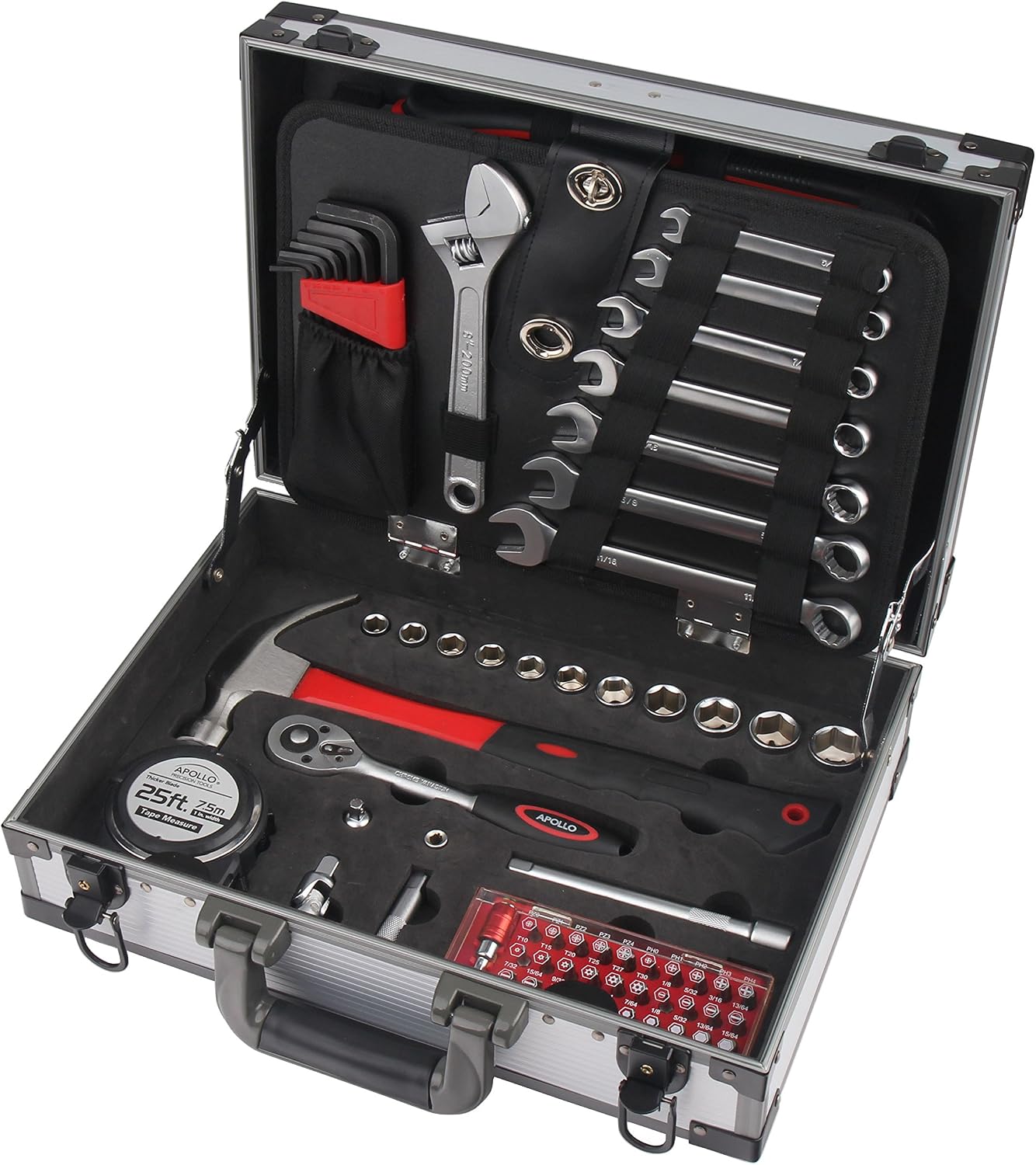 Free Shipping Offer APOLLO TOOLS 96 Piece General Household Tool Set for Home and Vehicle in Deluxe Aluminum Storage Case - DT4935