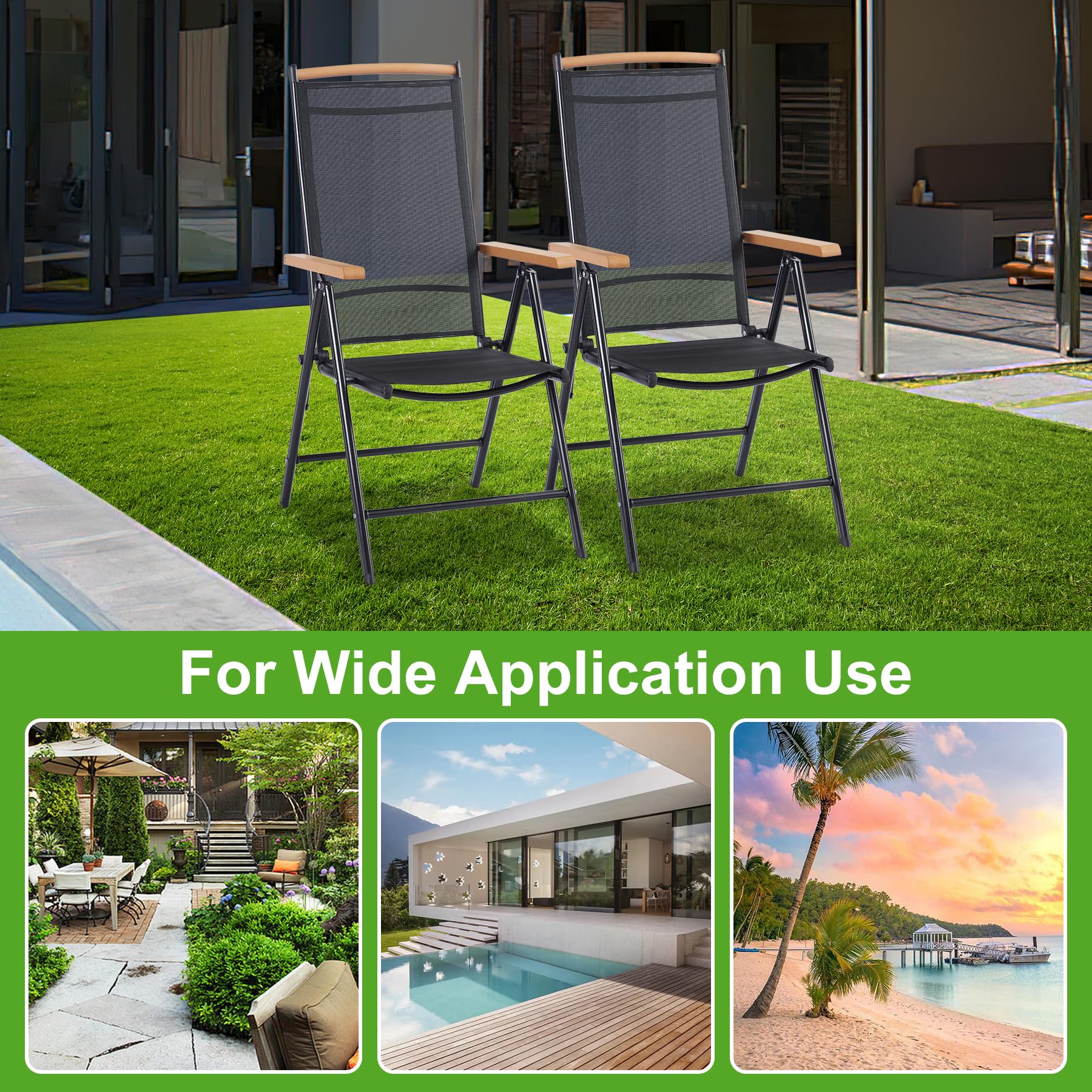 Haquatisol Patio Dining Chairs Set of 2, Outdoor Folding Sling Chair