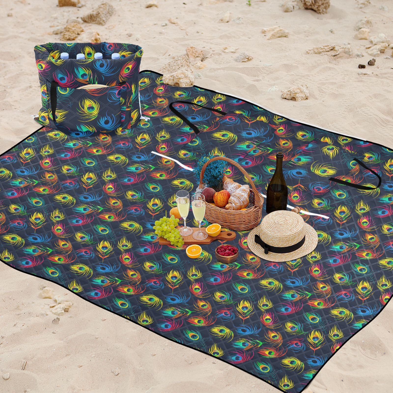 Coperta da picnic all'aperto Carino Erba Campeggio Tappetino per Famiglia Regalo Estivo Colorato Piume di Pavone alfombra para Picnic