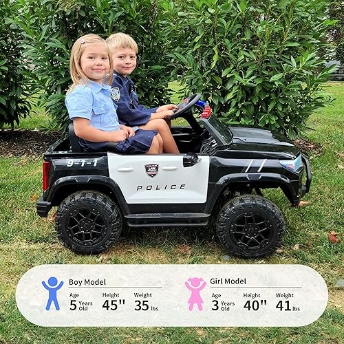 Miniatura 3 de Coche de policía eléctrico de 24 V 10 Ah para niños grandes, 4WD 2 plazas para niños con control remoto, motores de 4 x 200 W, color negro