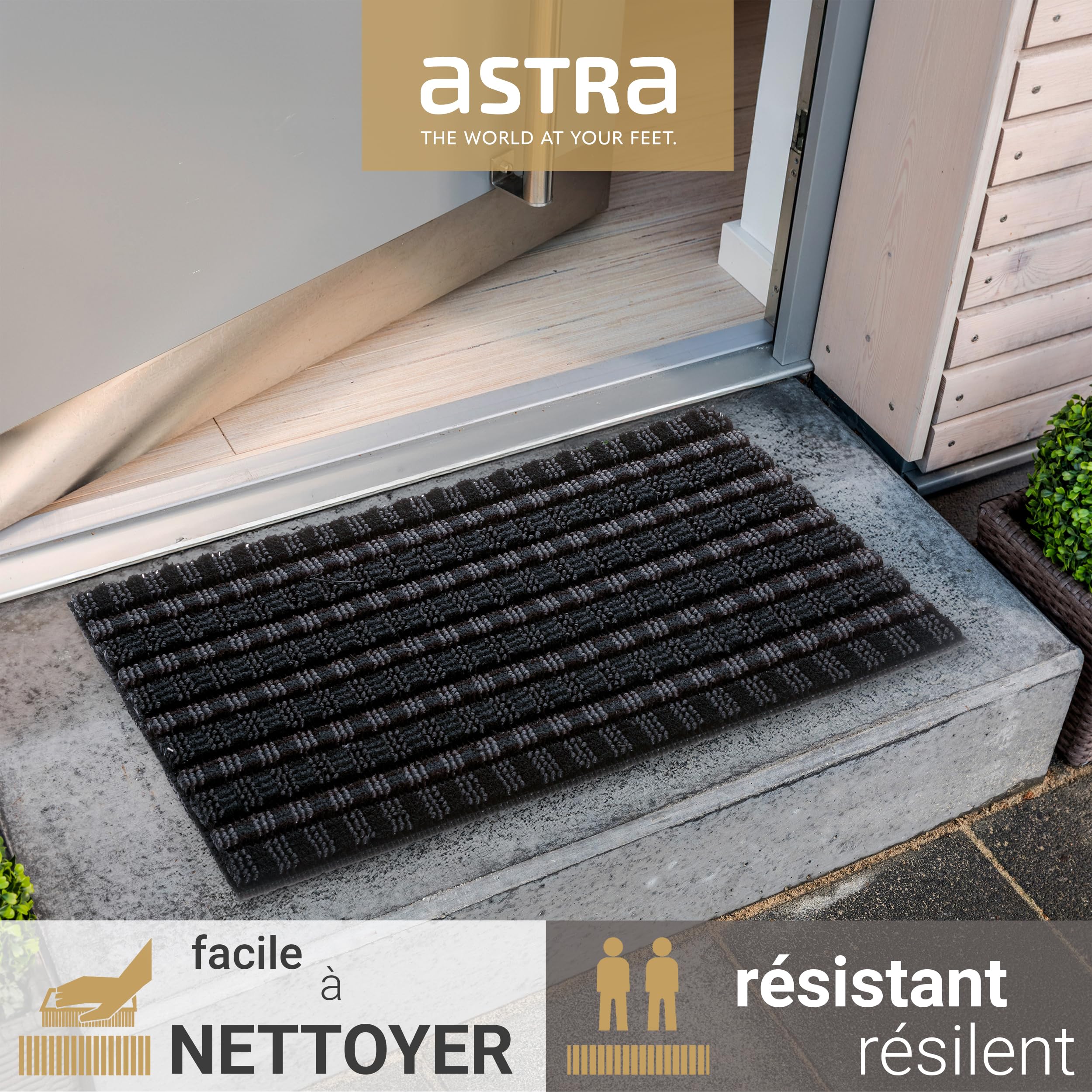 Astra Premium Tapis d'extérieur en polypropylène, Polypropylène, Noir/Anthracite, 50 x 80 cm