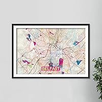 Vista 2 de Impresiones Mapa de Belfast - Impresión artística original (arco iris) - Mapa de la calle de la ciudad de Belfast, Irlanda - Póster de acuarela