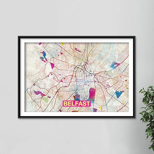 Miniatura 2 de Impresiones Mapa de Belfast - Impresión artística original (arco iris) - Mapa de la calle de la ciudad de Belfast, Irlanda - Póster de acuarela