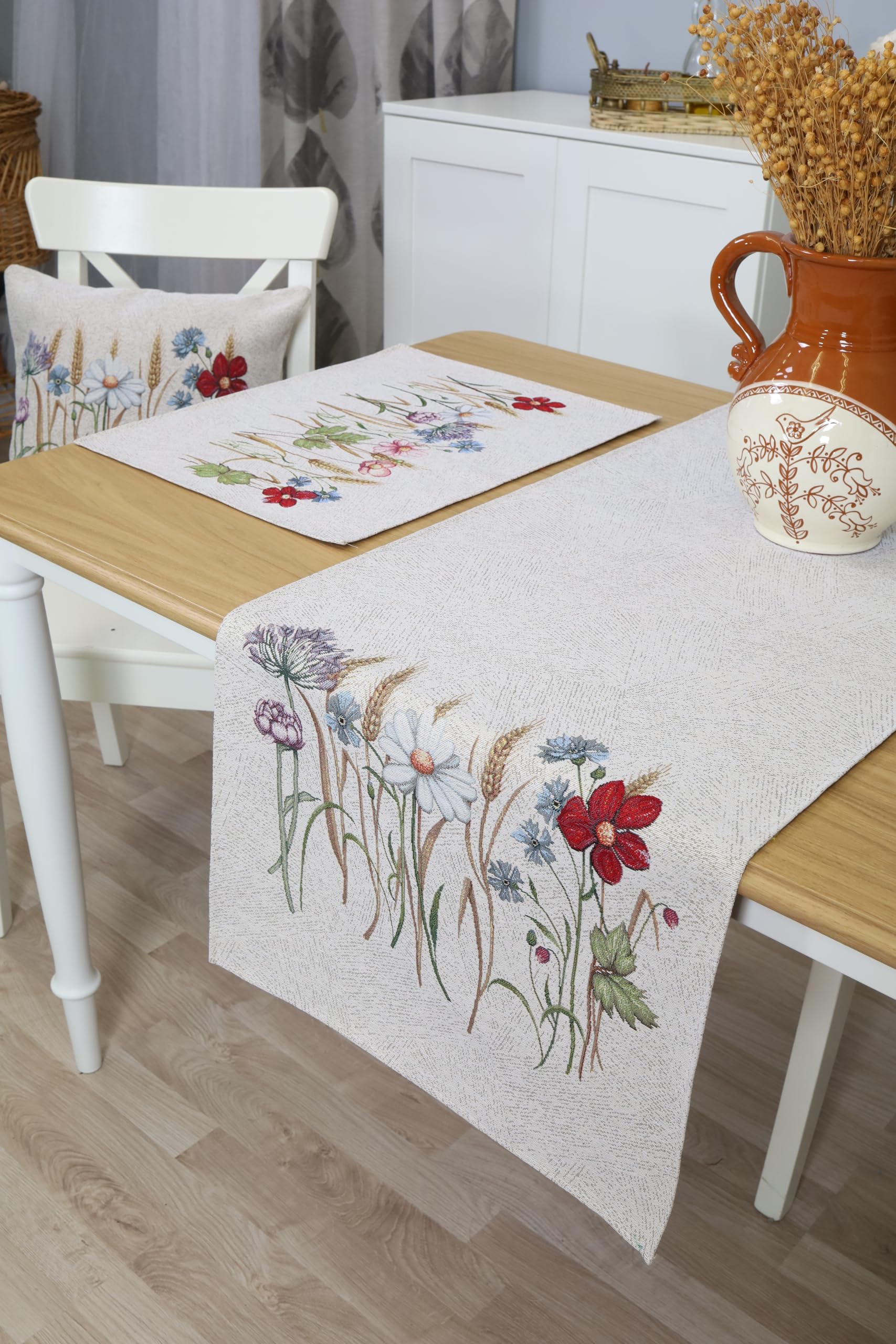 Tischsets Platzsets Abwaschbar 6er Set, 35x45 cm, Platzdeckchen Stoff 100% Jacquard Gobelin, Untersetzer Teller Hochwertige Wiederverwendbare für Hochzeit, Geburtstag, Küchen, Cafe - Roggen