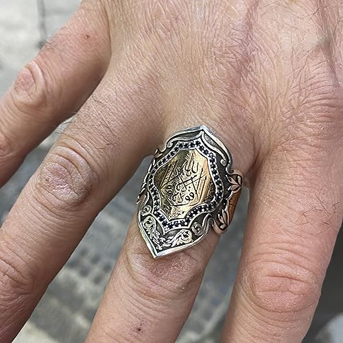 Miniatura 8 de Handmade Thumb Ring, Arabic Calligraphy Thumb Ring Men, Silver Archer Ring, Sapphire Gemstone Ring, 925k Sterling Silver