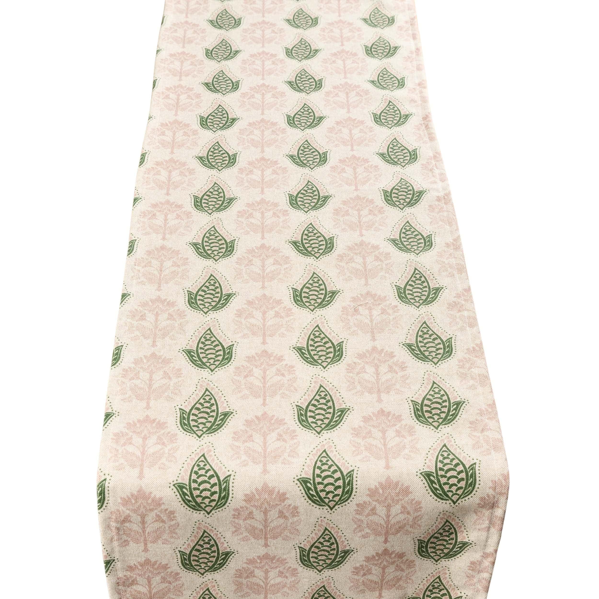 Linen Loft Pink Cotswold Countryside Motif Table Runner In Cottagecore Country Home Style. Dinner Party Table Decoration. Available In Two Sizes (30Cm X 180Cm)