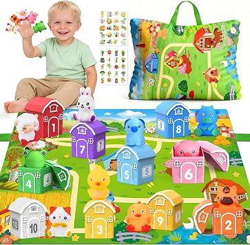 Montessori Farm Animal Toddler Toys Sorting Finger Puppets Playmat