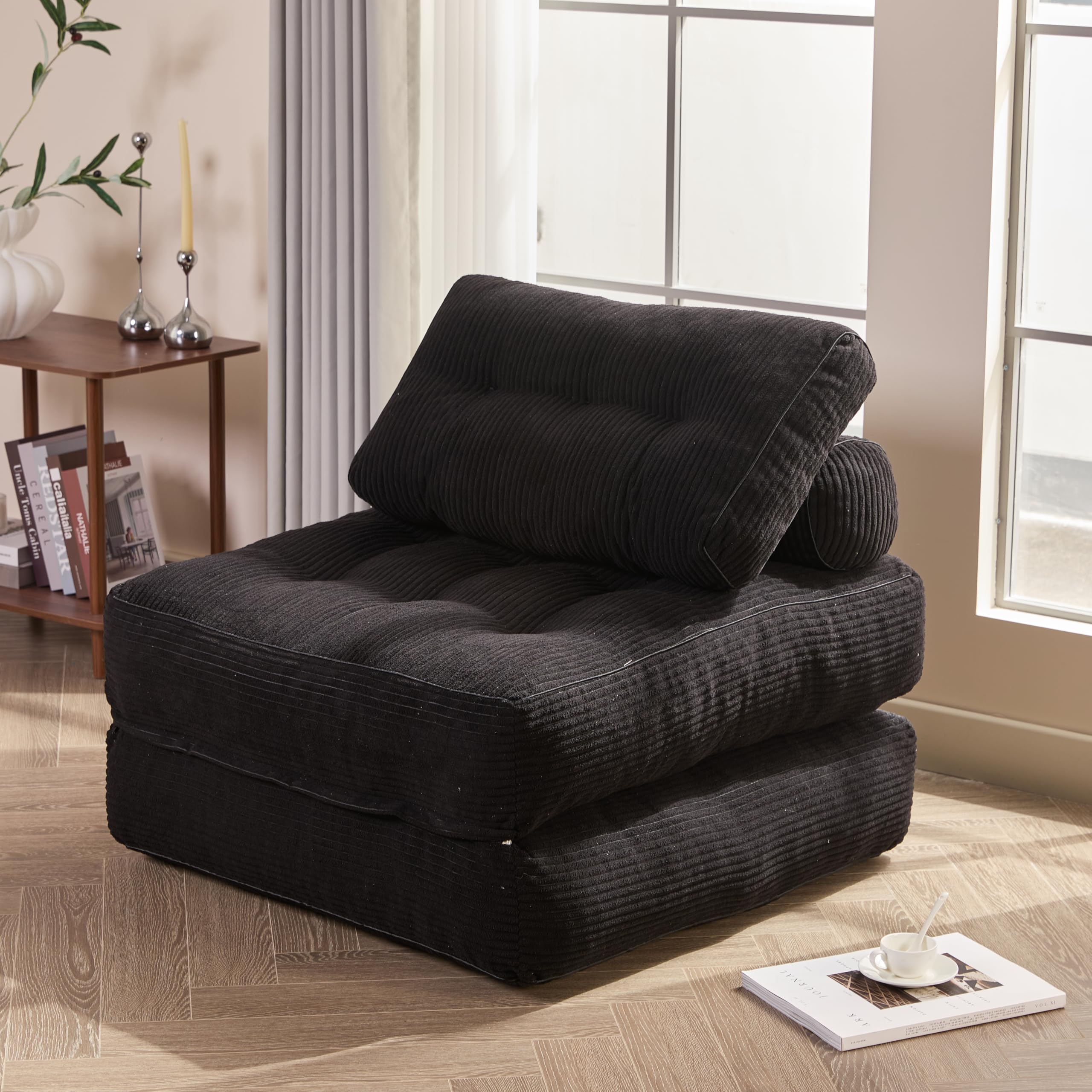 Divano letto pieghevole – Divano a sacco – Poltrona relax, divano gioco, divano letto e letto degli ospiti per piccoli spazi, poltrona per camera da letto e soggiorno (Nero, 89,9 cm)