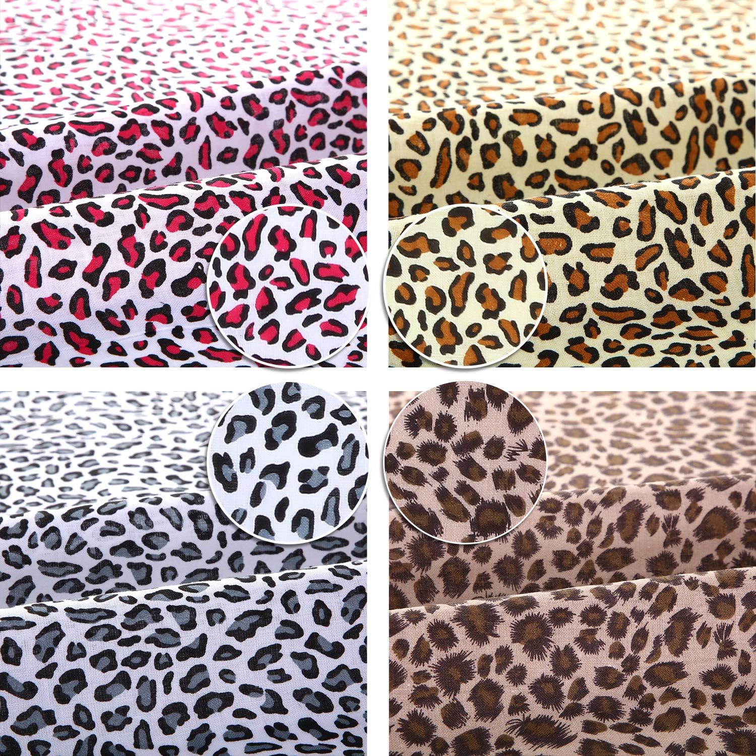 Boao 6 Pieces 19 x 19 Inch Leopard Print Fabric Animal Leopard Quilting Fabric Cotton Patchwork Squares Bundle Sewing Craft for Handmade Craft Making Supplies