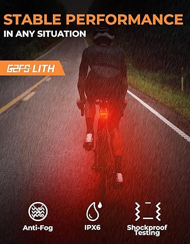 Miniatura 7 de G2FS LITH-2-Pack Bicycle Taillight 4 Modes (SteadyBreathingRunning Flash) USB-C Rechargeable Bike Lights with Mode Memory & Quick Fast-Flash