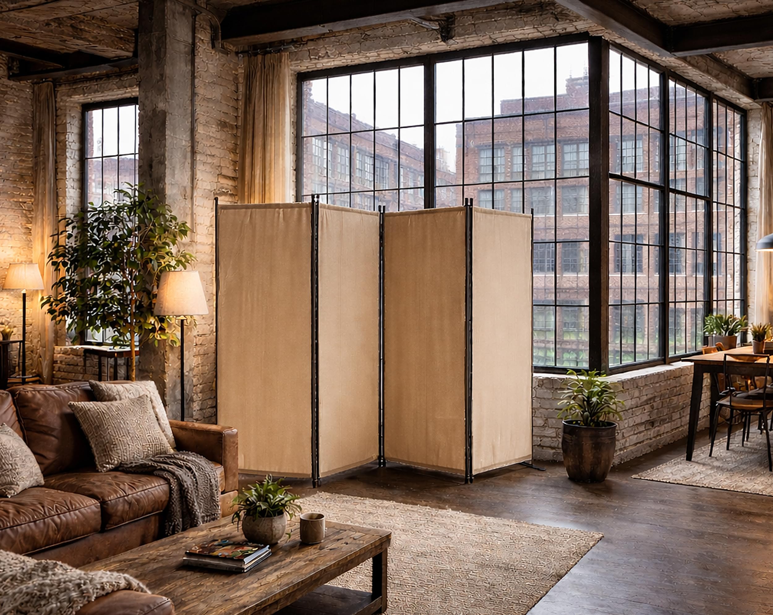 QUICK STAR Paravent 6-delig 340x165cm stof kamerverdeler tuin scheidingswand balkon ondoorzichtig wand opvouwbaar zand QUICK STAR Paravent 6-delig 340x165cm stof kamerverdeler tuin scheidingswand balkon ondoorzichtig wand opvouwbaar zand
