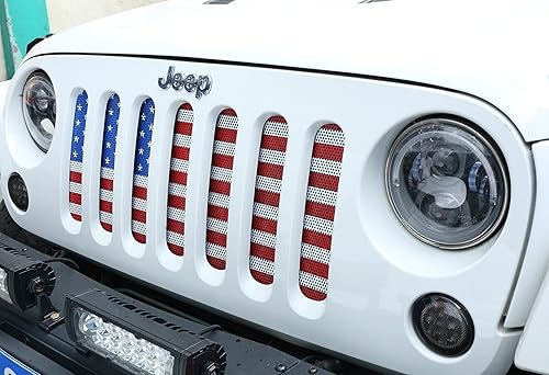 Miniatura 2 de Hooke Road JK Rejilla frontal de malla para rejilla de insectos con bandera estadounidense para Jeep Wrangler JK y Unlimited 2007-2018