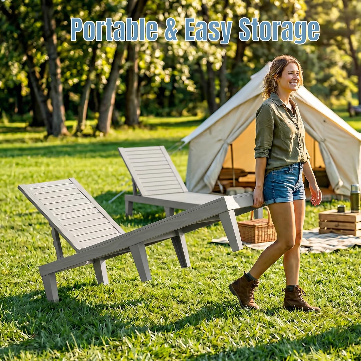Lounge Chair Outdoor,Set of 2 All-Weather UV-Resistant & Waterproof Patio Lounge Chairs,High-Impact PP 5 Position Adjustable Tanning Chair,Heavy Duty Pool Lounge Chairs Great for Pool & Yard,Black