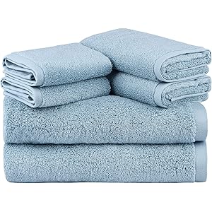 SEMAXE Bath Towel Sets for Bathroom, Absorbent and Soft, 100% Cotton Towel,Hotel & Spa Quality 6 Piece Towel Set includes 2 Bath Towels, 2 Hand Towels, 2 Washcloths (Blue, 6 Towel Set) Blue