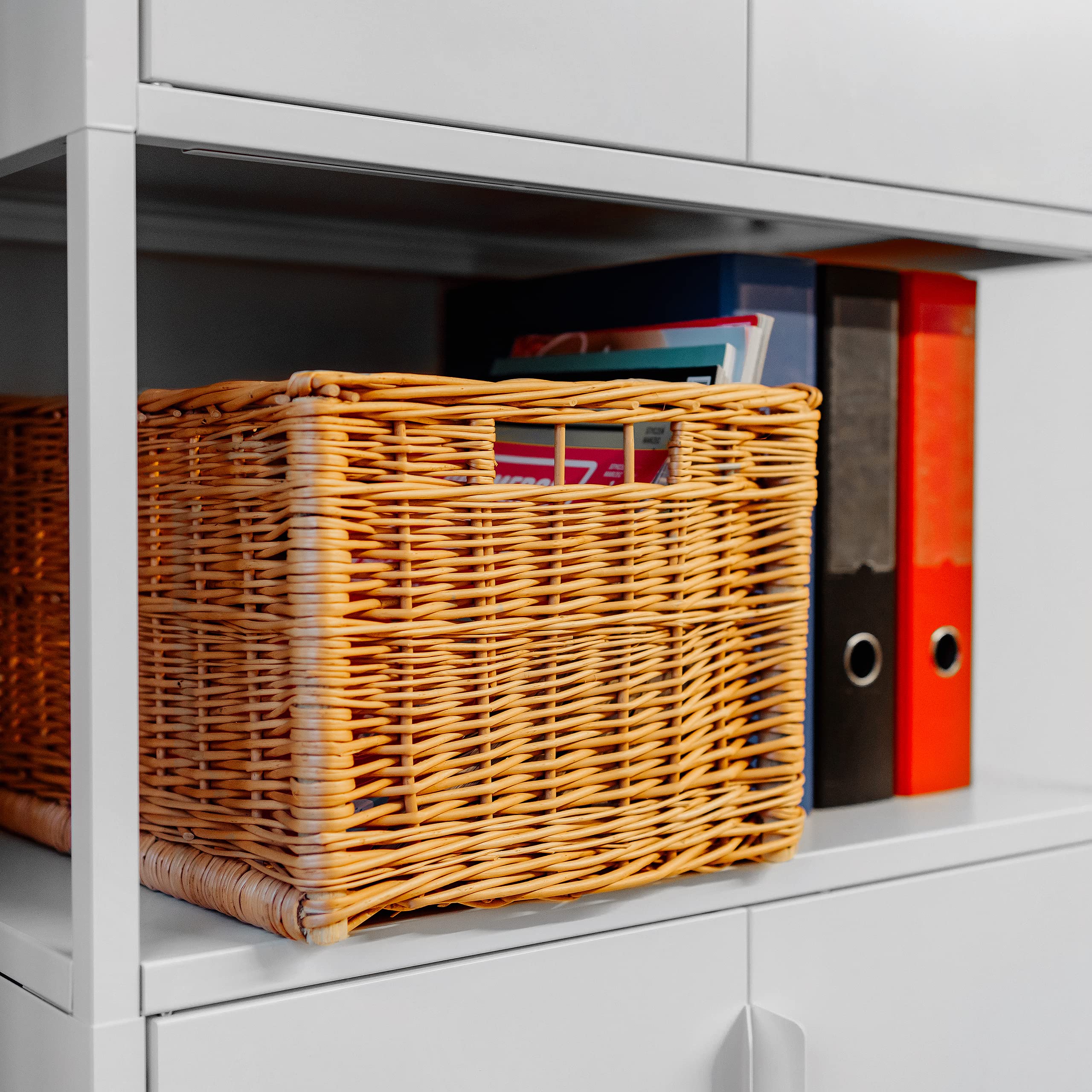 Creative Home 4 x Cesta de Mimbre Caja de Almacenaje 40x30x24cm (+/-2cm) | Natural con Asas | Hecha a Mano Duradera | Ideal para Documentos, Objetos de Valor, Juguetes, Herramientas para Niños
