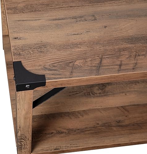 Miniatura 9 de Merrick Lane Green River Moderna mesa de centro de madera de ingeniería de granja y detalles de acero con recubrimiento en polvo en roble rústico