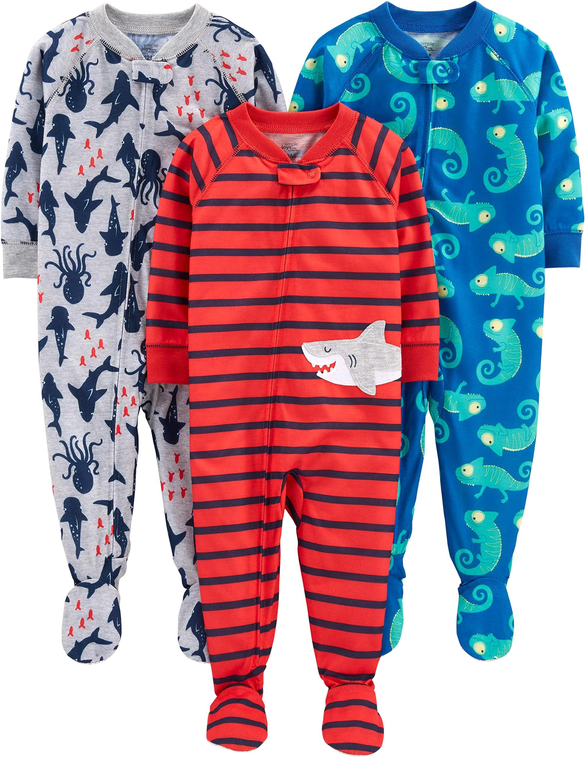 by Carter's Toddlers and Baby Boys' Loose-Fit Polyester Jersey Footed Pajamas, Pack of 3