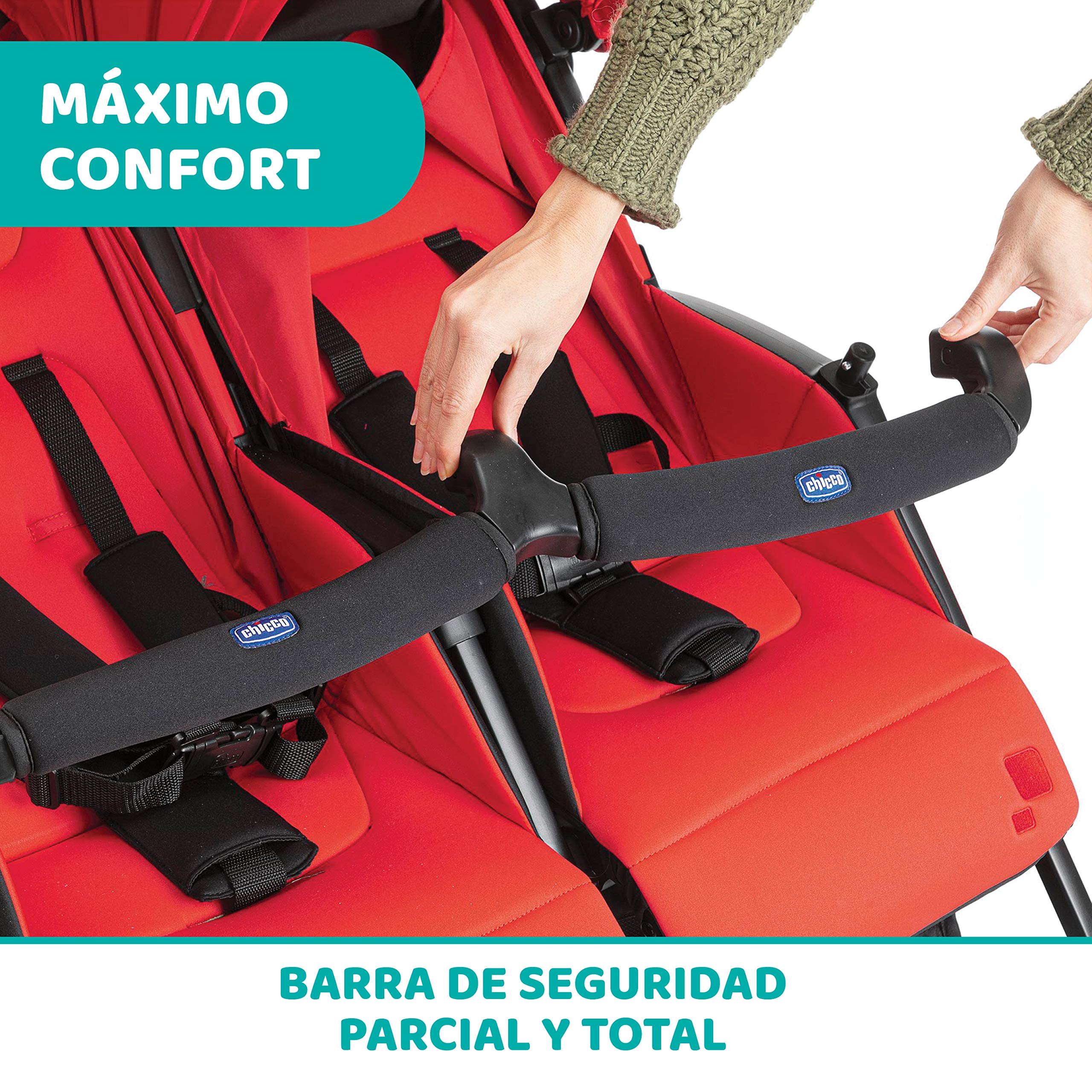 Chicco OHlalà Twin Silla de Paseo Gemelar desde 0 Meses hasta 15 kg para Gemelos y Hermanos, Cochecito Doble Reclinable y Plegable, Muy Ligero, Plegado Compacto, Cubierta para Lluvia - Color Rojo