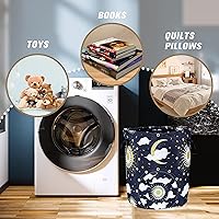 Vista 4 de Cesta de lavandería Galaxy Moon con cielo estrellado y sol, plegable, de tela Oxford, divertida bolsa de lavandería, cesta de almacenamiento