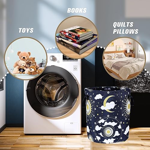 Miniatura 5 de Cesta de lavandería Galaxy Moon con cielo estrellado y sol, plegable, de tela Oxford, divertida bolsa de lavandería, cesta de almacenamiento de