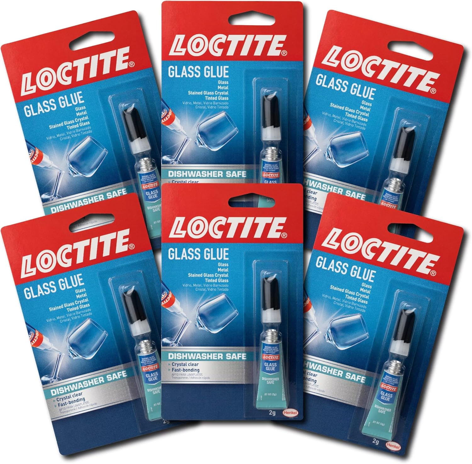 Loctite Glass Glue, 2 Gram Tube, 6 Pack - Clear Superglue for Glass, Plastic, Wood, Metal, Crafts, & Repair, Instant Glue Adhesive, Quick Dry