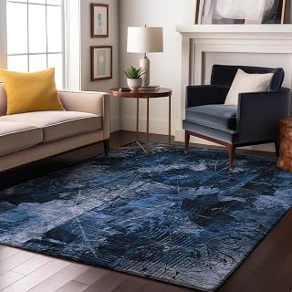 Addison Rugs Mayfield AMF560 Navy 5' x 7'6" Indoor Premium Machine Washable Rug, Silky Soft, Easy Clean, Non Shedding, Bedroom, Living Room, Dining Room, Kitchen, Patio Rug