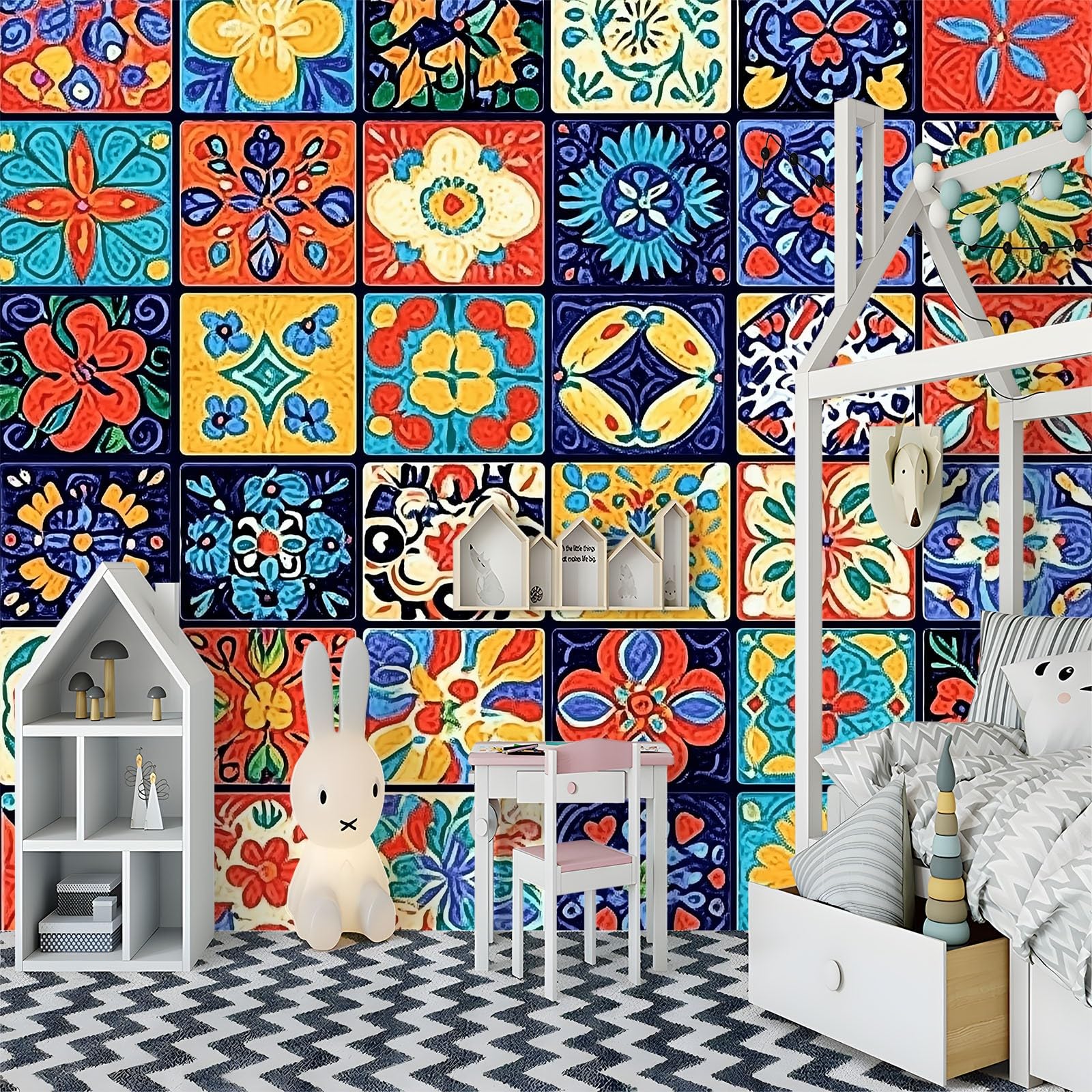 Fototapeta z włókniny, 450 x 280 cm, meksykański geometryczny wzór, tapeta do salonu, nowoczesna tapeta z włókniny, XXL, tapeta ścienna, tapeta z motywem, efekt 3D, dekoracja ścienna, kolor