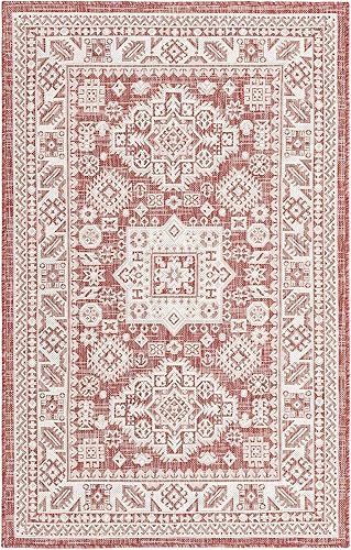 Miniatura 620 de Rugs.com Outdoor Aztec Collection Alfombra – 4 x 6 pies alfombra de tejido plano gris carbón perfecta para salas de estar, grandes comedores, planos