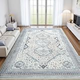Maxsoft 5x8 Area Rug, Large Rugs for Living Room Bedroom, Washable Rugs with Rubber Backing, Soft Non-Slip and Low Pile Throw Carpet for Dining Room Home Decor, Beige Blue