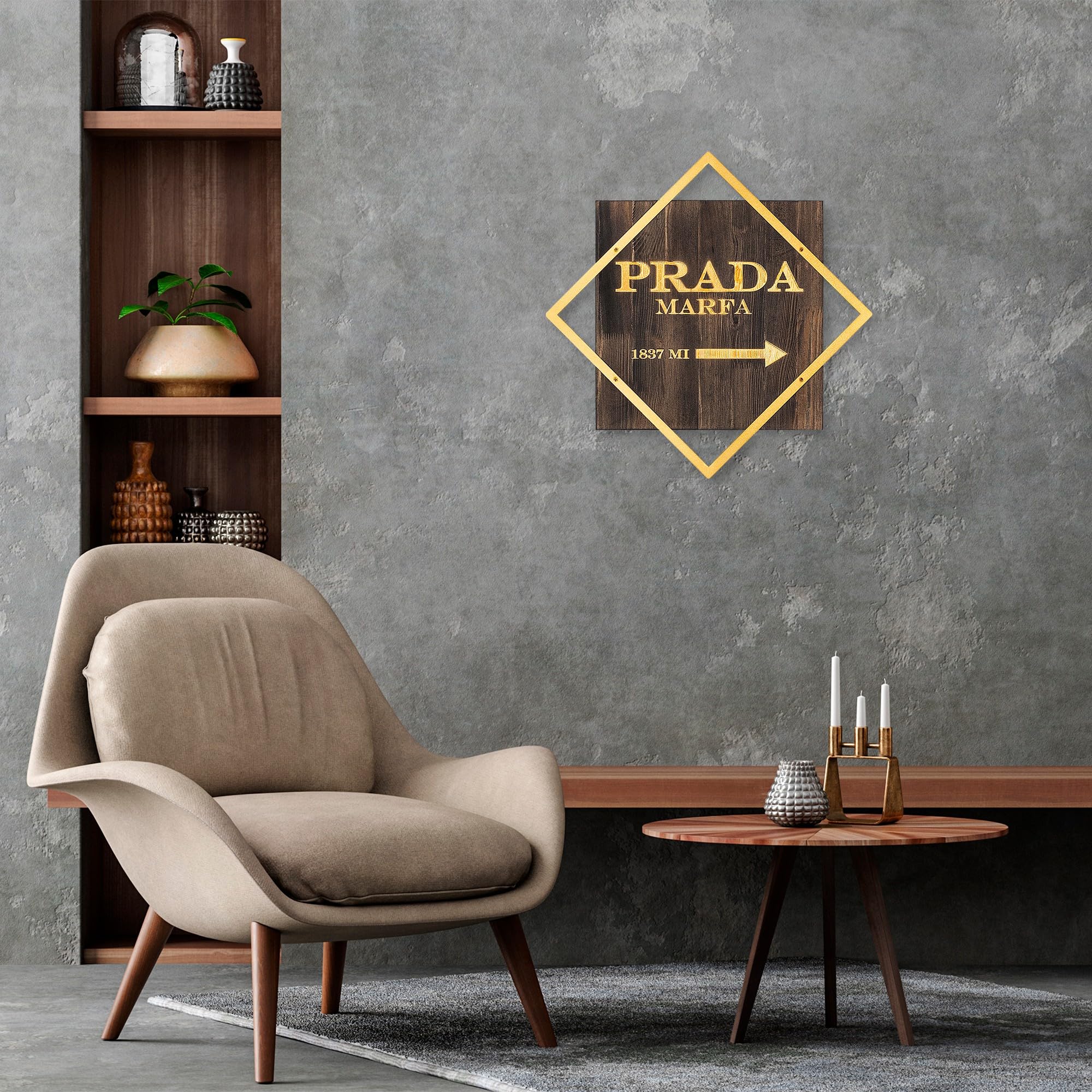 Elegant Decorative Wooden Wall Accessory, 54 x 54 cm, Walnut & Gold, 50% Wood (3 cm) & 50% Metal (1.5 mm), Wall Mountable, Unique Texture Variations