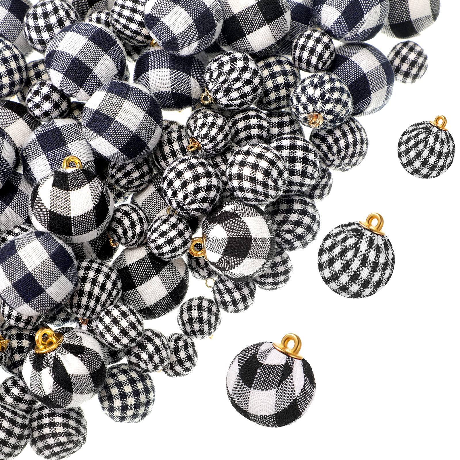 60 Pieces Mini Christmas Ball Ornaments Multi-Size Buffalo Check Fabric Wrapped Balls Decorative Xmas Tree Wreath Hanging Pendant for Holiday Party