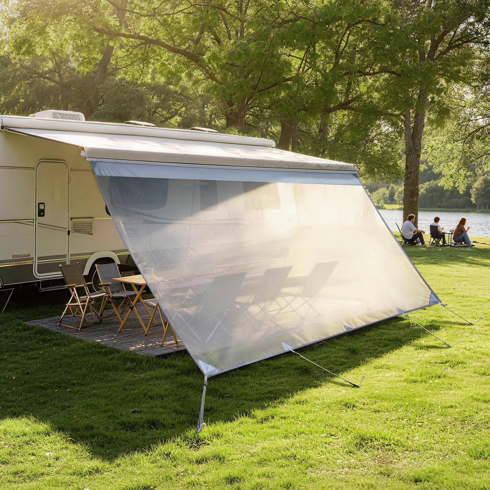 VEVOR Pannello Laterale Frangisole in Poliestere Trasparente Parete Frontale per Camper Roulotte 2x4,3m Compatibile per Tenda da Sole 4,5m