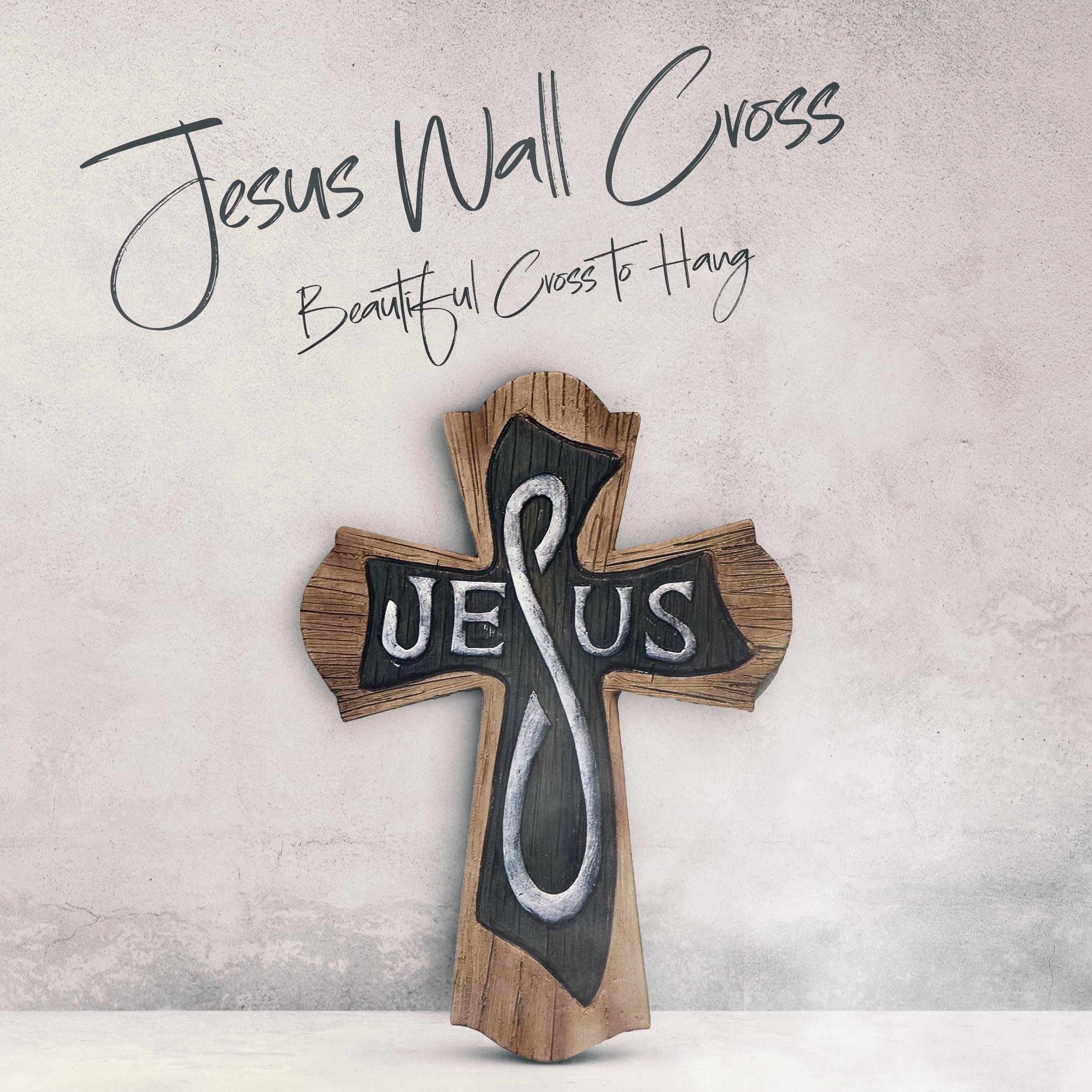 FOUR BEANS Jesus Wooden Looking Crosses for Wall - Beautiful Cross to Hang - Cruz de Madera